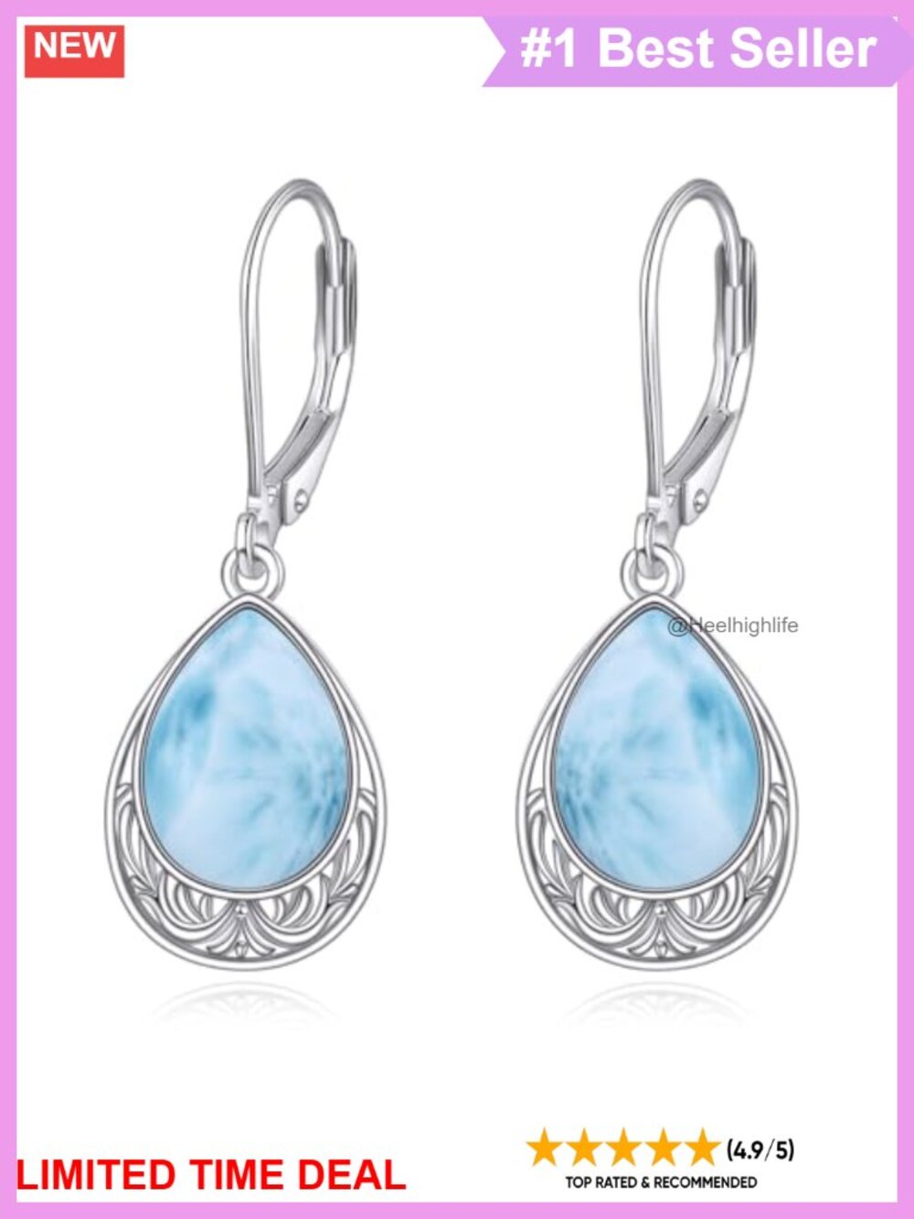Sterling Silver Larimar Leverback Dangle Earrings Hypoallergenic Gift for Women